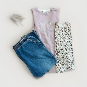 3 Pc Floral Coastal Granny Chic Pull On Distressed Jeans Ribbed Henly Sweatshirt